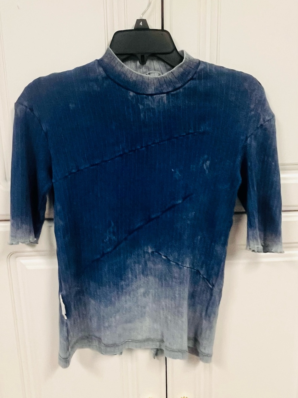 blue short-sleeve shirt